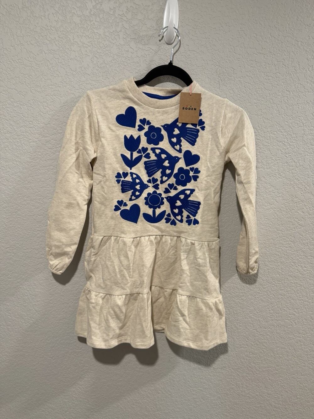 Mini Boden Drop Waist Sweatshirt Dress Oatmeal Marl Kids 7 -8 NWT 100% Cotton